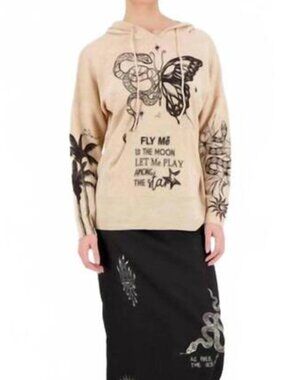 ME369 Alina Hooded Sweater Sand Graphic Hoodie NWT | Size Small